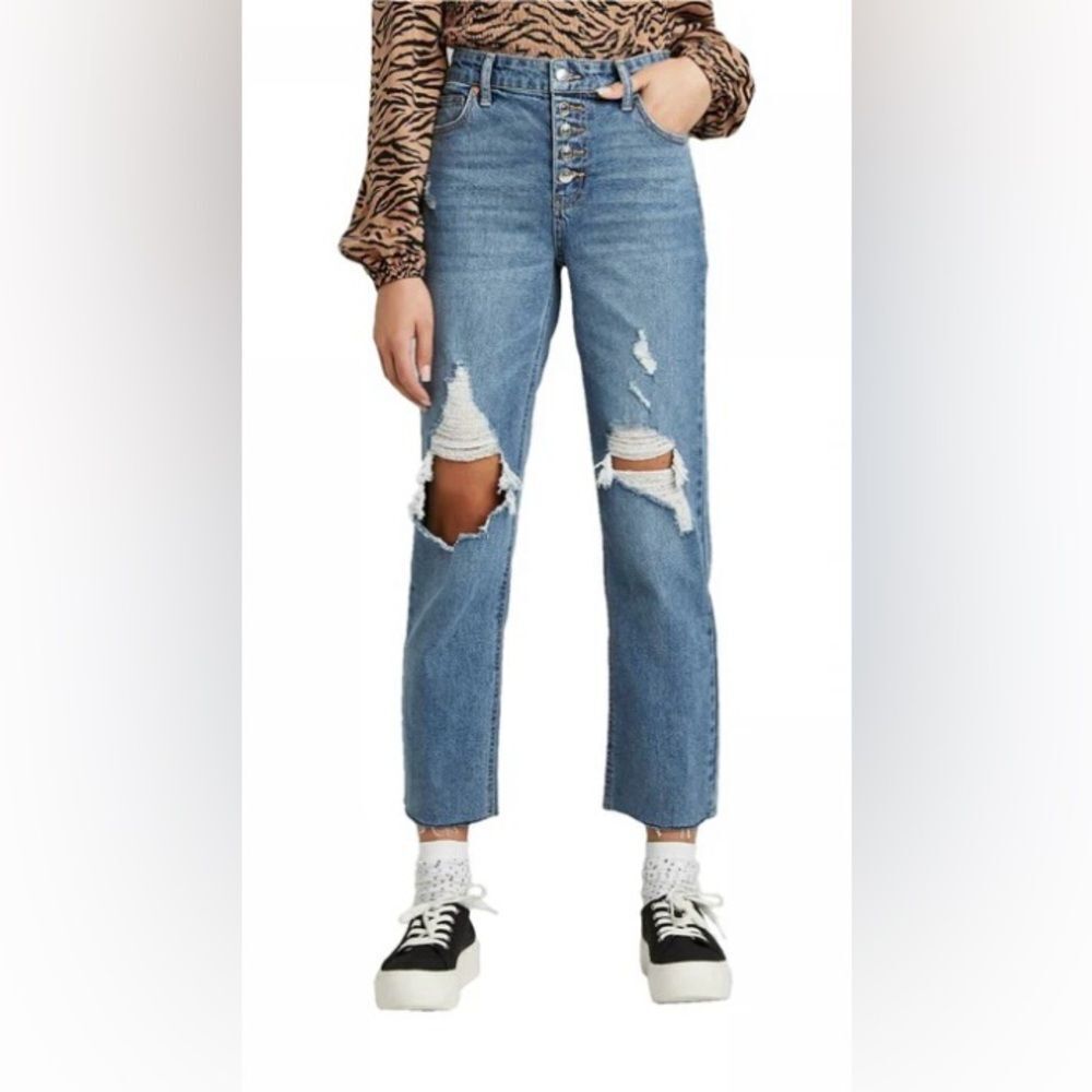 Wild Fable Women's High Rise Distressed Straight Ankle Length Jeans Size 10